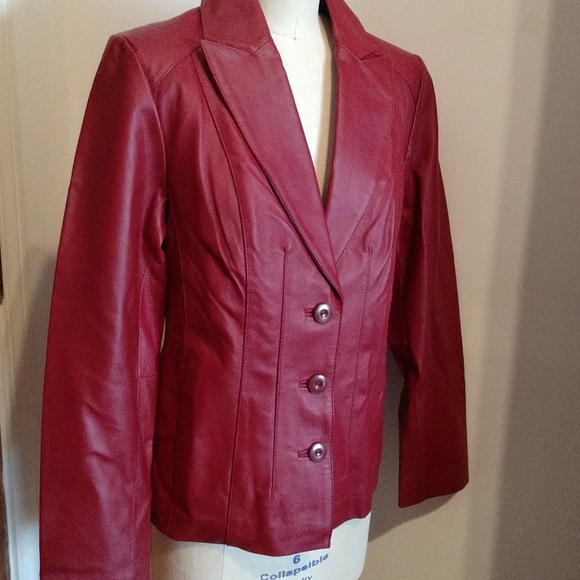 #18 VINTAGE LEATHER Burgundy Princess Seamed Blazer Jacket PRICE REDUCED x3